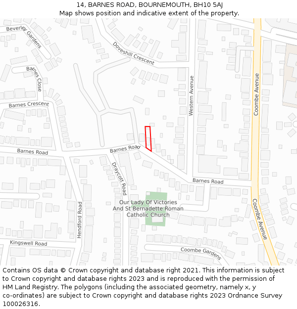 14, BARNES ROAD, BOURNEMOUTH, BH10 5AJ: Location map and indicative extent of plot