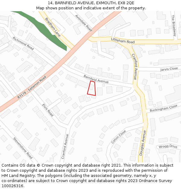 14, BARNFIELD AVENUE, EXMOUTH, EX8 2QE: Location map and indicative extent of plot