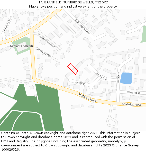 14, BARNFIELD, TUNBRIDGE WELLS, TN2 5XD: Location map and indicative extent of plot