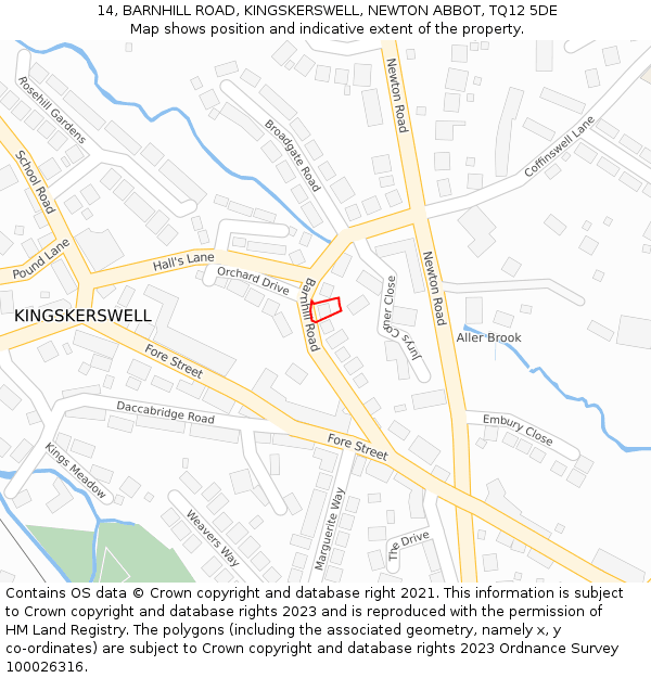 14, BARNHILL ROAD, KINGSKERSWELL, NEWTON ABBOT, TQ12 5DE: Location map and indicative extent of plot