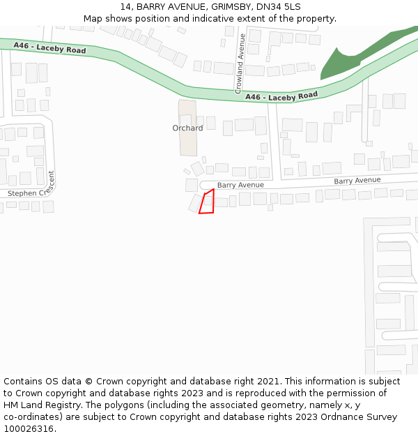 14, BARRY AVENUE, GRIMSBY, DN34 5LS: Location map and indicative extent of plot
