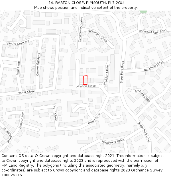 14, BARTON CLOSE, PLYMOUTH, PL7 2GU: Location map and indicative extent of plot