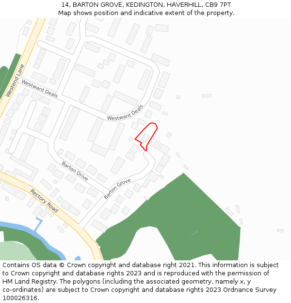 14, BARTON GROVE, KEDINGTON, HAVERHILL, CB9 7PT: Location map and indicative extent of plot