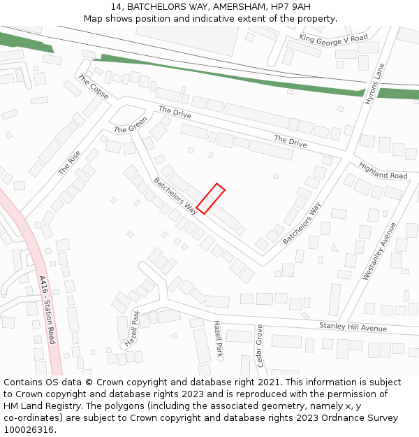 14, BATCHELORS WAY, AMERSHAM, HP7 9AH: Location map and indicative extent of plot