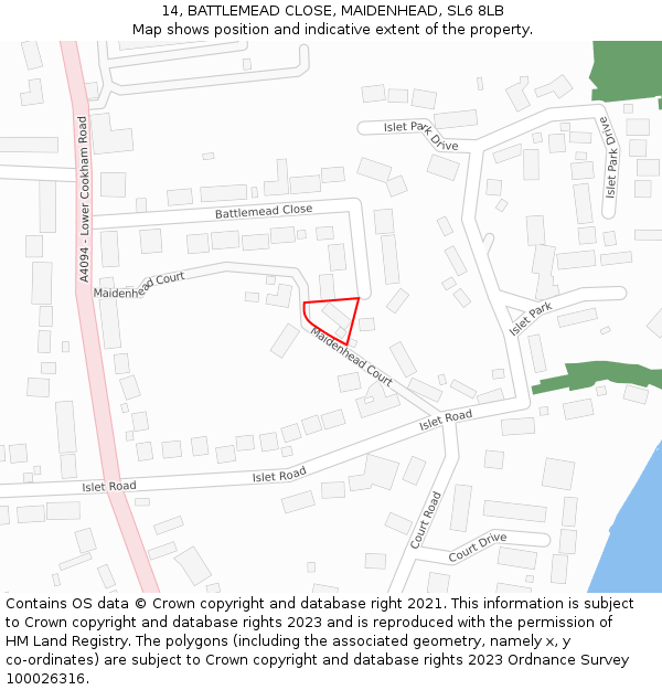 14, BATTLEMEAD CLOSE, MAIDENHEAD, SL6 8LB: Location map and indicative extent of plot