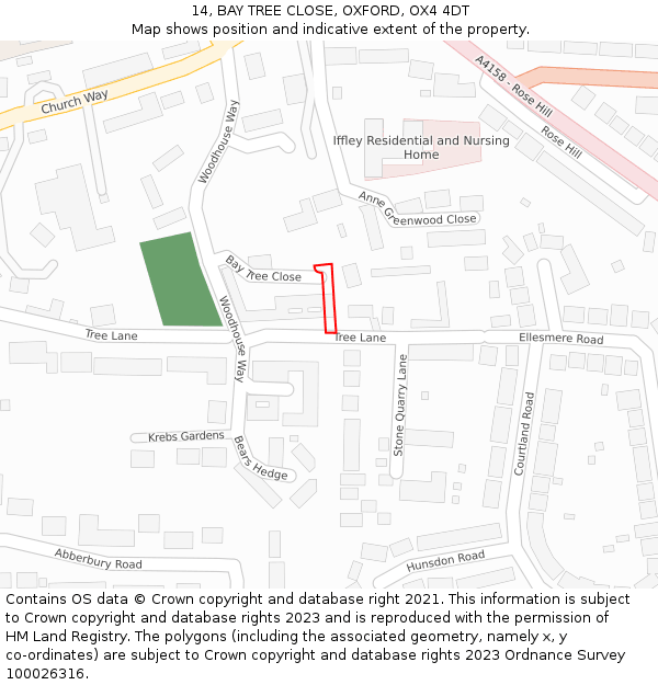 14, BAY TREE CLOSE, OXFORD, OX4 4DT: Location map and indicative extent of plot