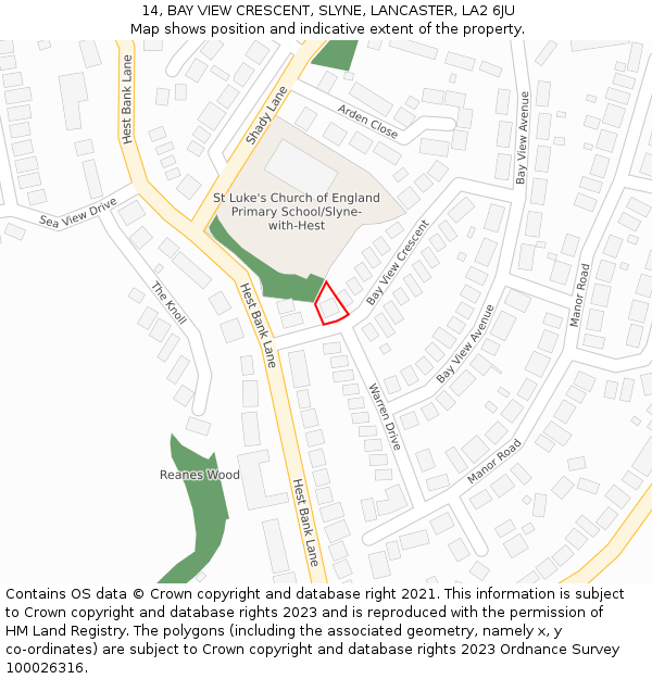 14, BAY VIEW CRESCENT, SLYNE, LANCASTER, LA2 6JU: Location map and indicative extent of plot