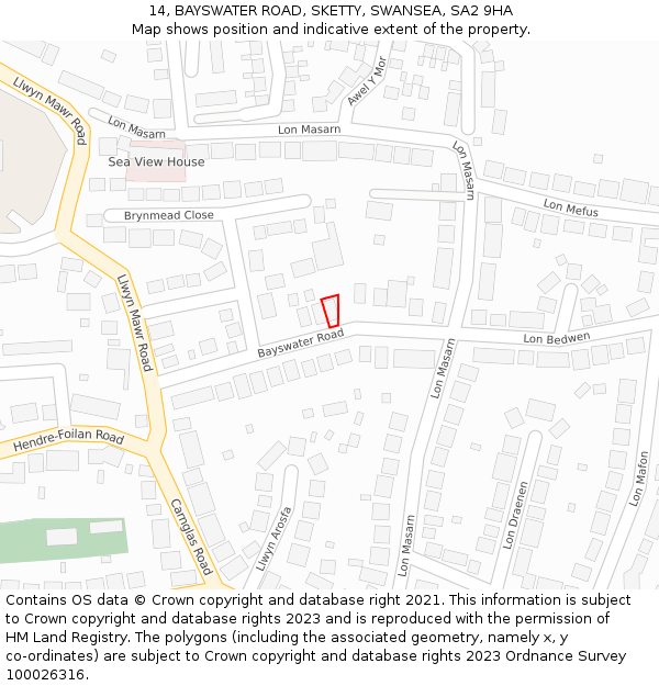 14, BAYSWATER ROAD, SKETTY, SWANSEA, SA2 9HA: Location map and indicative extent of plot