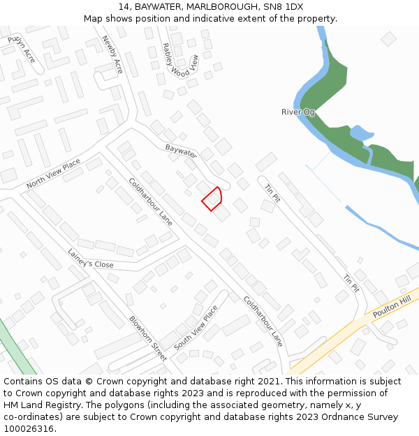 14, BAYWATER, MARLBOROUGH, SN8 1DX: Location map and indicative extent of plot