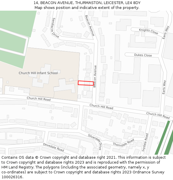 14, BEACON AVENUE, THURMASTON, LEICESTER, LE4 8DY: Location map and indicative extent of plot