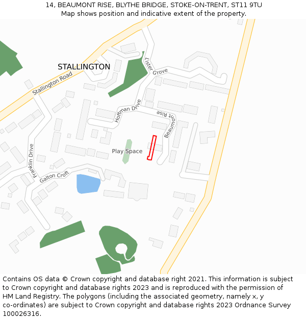 14, BEAUMONT RISE, BLYTHE BRIDGE, STOKE-ON-TRENT, ST11 9TU: Location map and indicative extent of plot