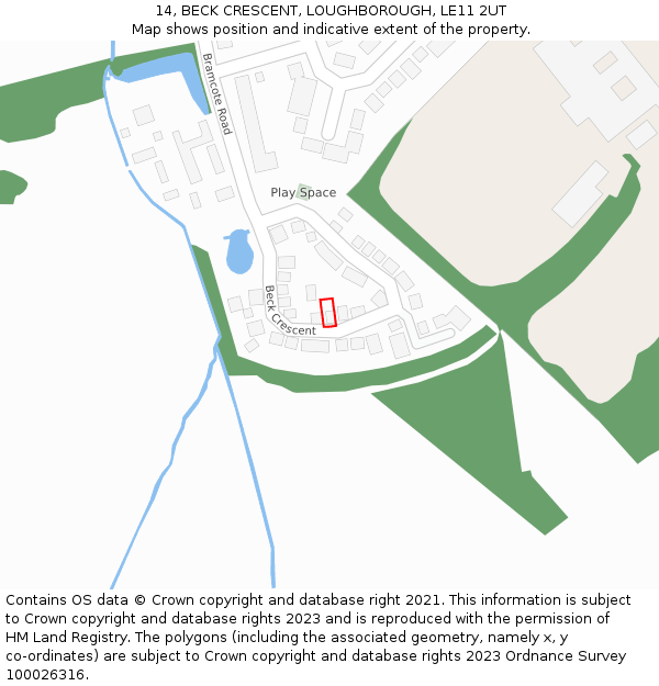 14, BECK CRESCENT, LOUGHBOROUGH, LE11 2UT: Location map and indicative extent of plot