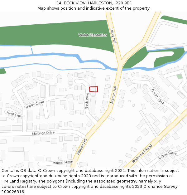 14, BECK VIEW, HARLESTON, IP20 9EF: Location map and indicative extent of plot