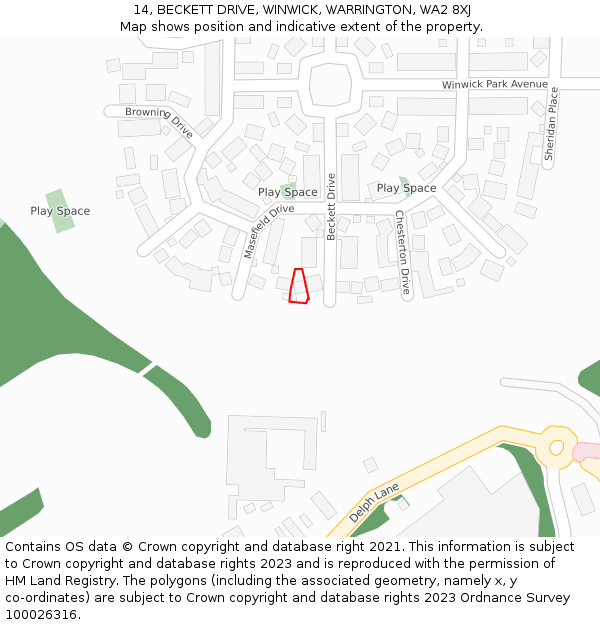 14, BECKETT DRIVE, WINWICK, WARRINGTON, WA2 8XJ: Location map and indicative extent of plot