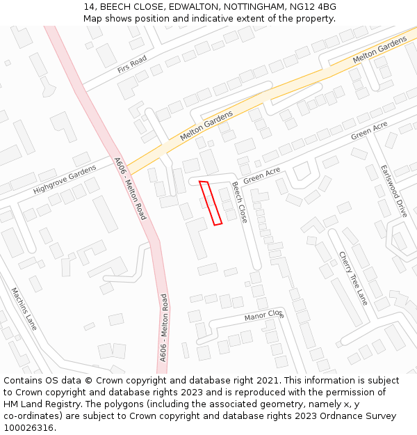 14, BEECH CLOSE, EDWALTON, NOTTINGHAM, NG12 4BG: Location map and indicative extent of plot