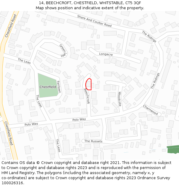 14, BEECHCROFT, CHESTFIELD, WHITSTABLE, CT5 3QF: Location map and indicative extent of plot