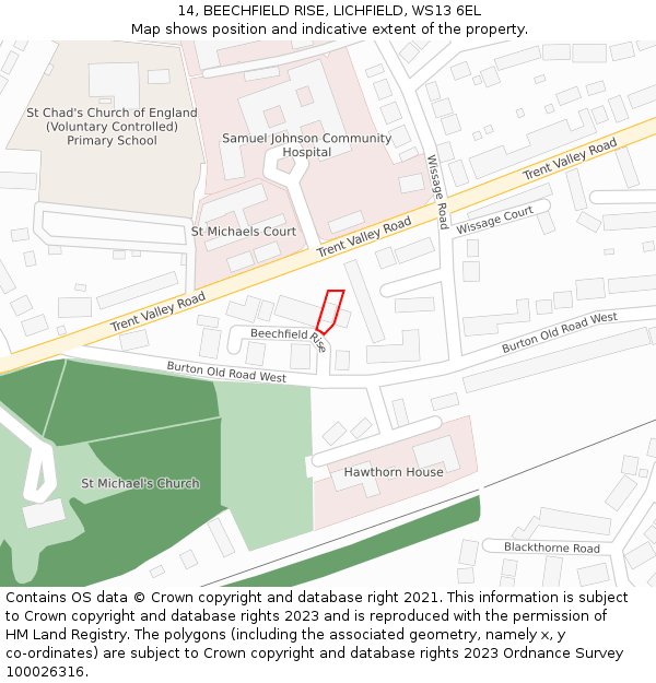 14, BEECHFIELD RISE, LICHFIELD, WS13 6EL: Location map and indicative extent of plot