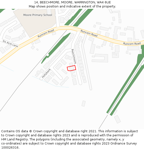 14, BEECHMORE, MOORE, WARRINGTON, WA4 6UE: Location map and indicative extent of plot