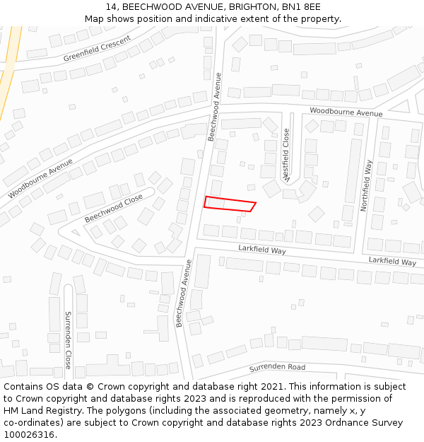 14, BEECHWOOD AVENUE, BRIGHTON, BN1 8EE: Location map and indicative extent of plot