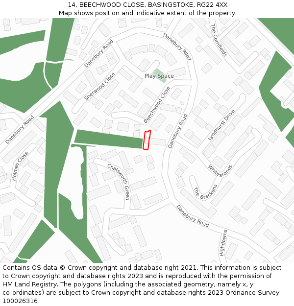 14, BEECHWOOD CLOSE, BASINGSTOKE, RG22 4XX: Location map and indicative extent of plot