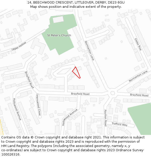 14, BEECHWOOD CRESCENT, LITTLEOVER, DERBY, DE23 6GU: Location map and indicative extent of plot