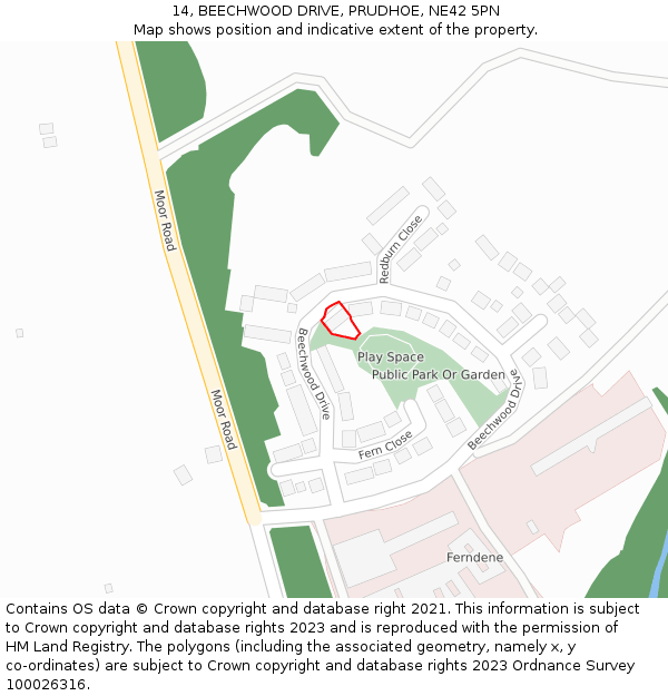 14, BEECHWOOD DRIVE, PRUDHOE, NE42 5PN: Location map and indicative extent of plot