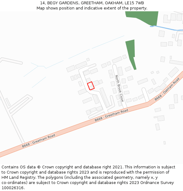 14, BEGY GARDENS, GREETHAM, OAKHAM, LE15 7WB: Location map and indicative extent of plot