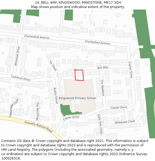 14, BELL WAY, KINGSWOOD, MAIDSTONE, ME17 3QH: Location map and indicative extent of plot