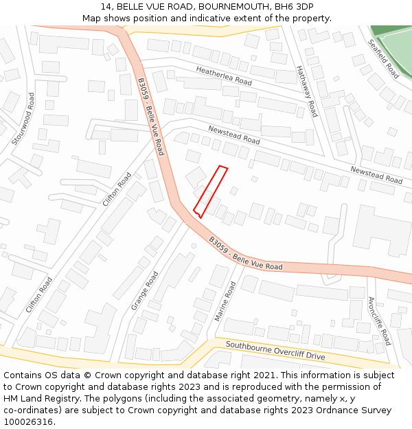 14, BELLE VUE ROAD, BOURNEMOUTH, BH6 3DP: Location map and indicative extent of plot