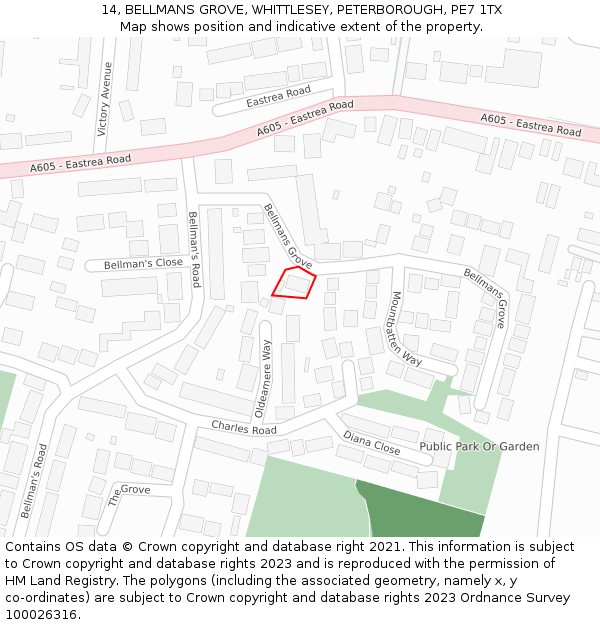 14, BELLMANS GROVE, WHITTLESEY, PETERBOROUGH, PE7 1TX: Location map and indicative extent of plot