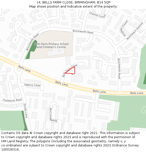 14, BELLS FARM CLOSE, BIRMINGHAM, B14 5QP: Location map and indicative extent of plot