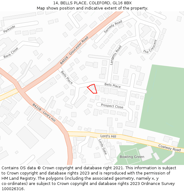 14, BELLS PLACE, COLEFORD, GL16 8BX: Location map and indicative extent of plot