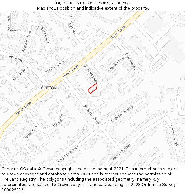 14, BELMONT CLOSE, YORK, YO30 5QR: Location map and indicative extent of plot