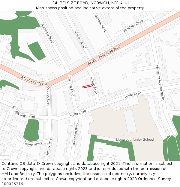 14, BELSIZE ROAD, NORWICH, NR1 4HU: Location map and indicative extent of plot