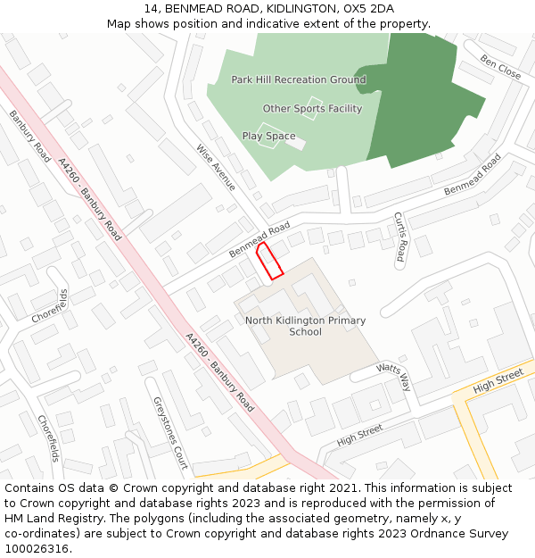 14, BENMEAD ROAD, KIDLINGTON, OX5 2DA: Location map and indicative extent of plot