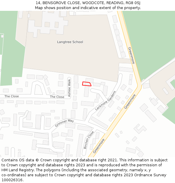 14, BENSGROVE CLOSE, WOODCOTE, READING, RG8 0SJ: Location map and indicative extent of plot