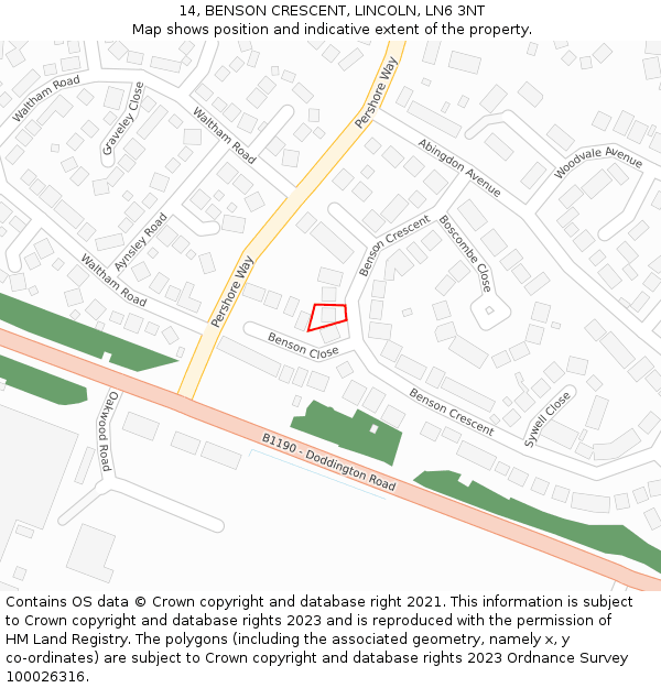 14, BENSON CRESCENT, LINCOLN, LN6 3NT: Location map and indicative extent of plot