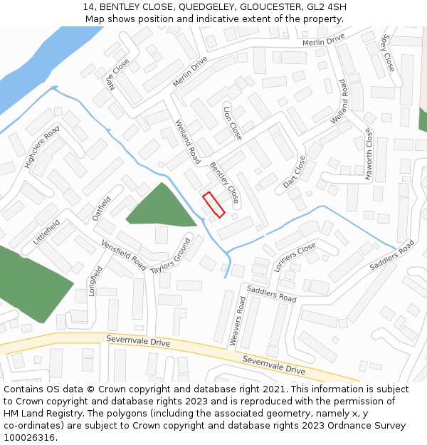 14, BENTLEY CLOSE, QUEDGELEY, GLOUCESTER, GL2 4SH: Location map and indicative extent of plot