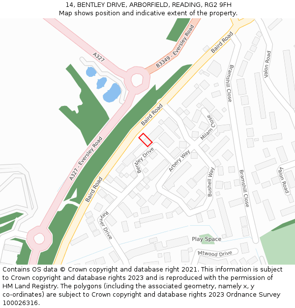 14, BENTLEY DRIVE, ARBORFIELD, READING, RG2 9FH: Location map and indicative extent of plot