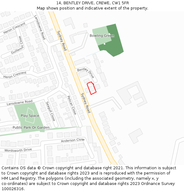 14, BENTLEY DRIVE, CREWE, CW1 5FR: Location map and indicative extent of plot