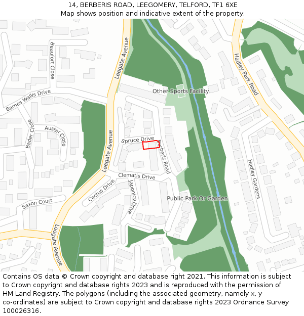 14, BERBERIS ROAD, LEEGOMERY, TELFORD, TF1 6XE: Location map and indicative extent of plot