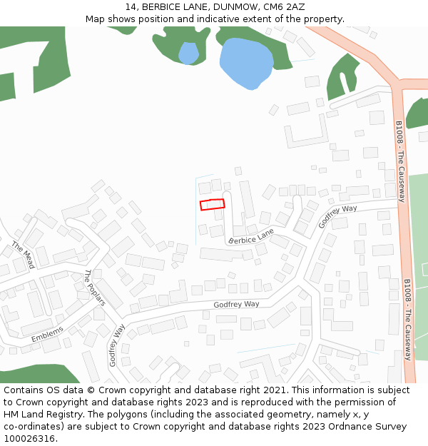 14, BERBICE LANE, DUNMOW, CM6 2AZ: Location map and indicative extent of plot