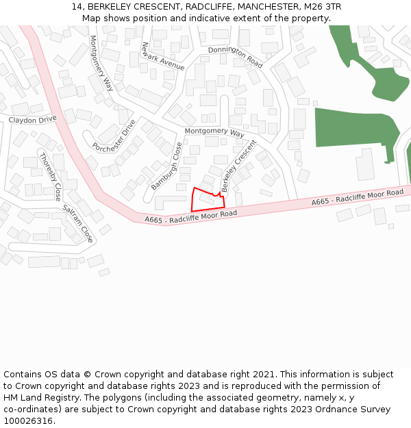 14, BERKELEY CRESCENT, RADCLIFFE, MANCHESTER, M26 3TR: Location map and indicative extent of plot