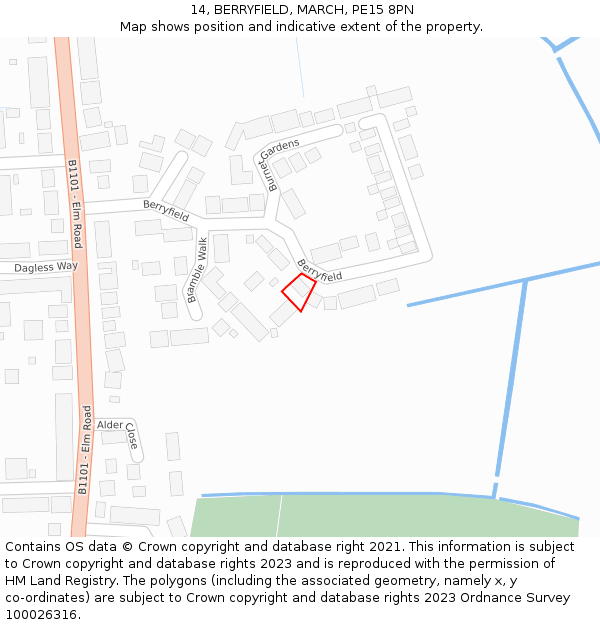 14, BERRYFIELD, MARCH, PE15 8PN: Location map and indicative extent of plot