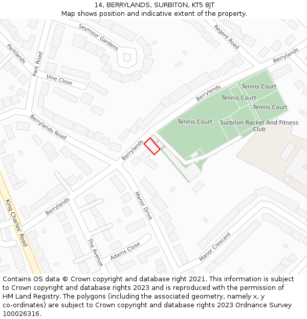 14, BERRYLANDS, SURBITON, KT5 8JT: Location map and indicative extent of plot