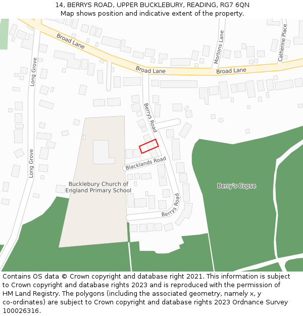 14, BERRYS ROAD, UPPER BUCKLEBURY, READING, RG7 6QN: Location map and indicative extent of plot