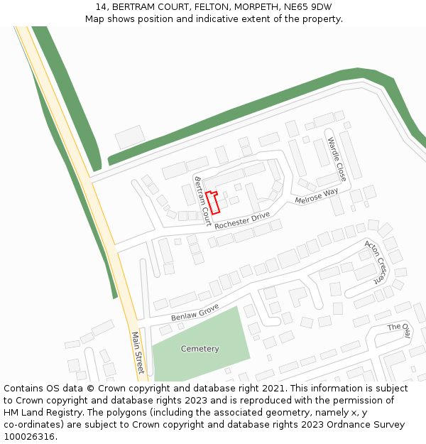 14, BERTRAM COURT, FELTON, MORPETH, NE65 9DW: Location map and indicative extent of plot