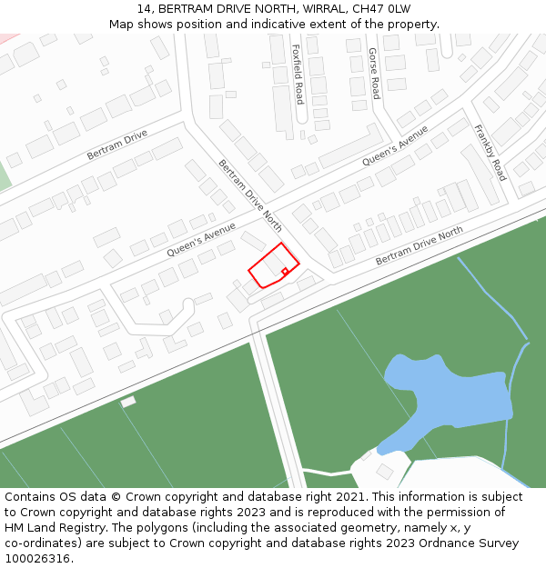 14, BERTRAM DRIVE NORTH, WIRRAL, CH47 0LW: Location map and indicative extent of plot