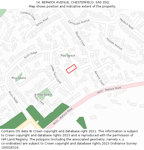 14, BERWICK AVENUE, CHESTERFIELD, S40 3SQ: Location map and indicative extent of plot