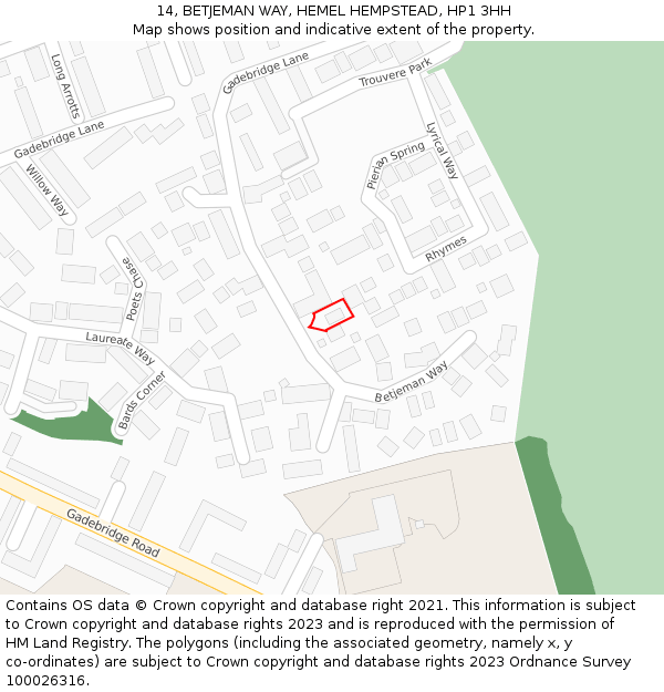 14, BETJEMAN WAY, HEMEL HEMPSTEAD, HP1 3HH: Location map and indicative extent of plot